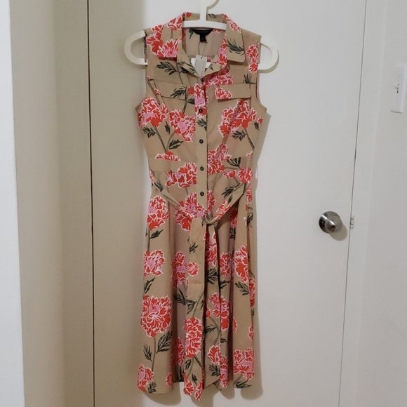 Banana Republic Tan Floral Fit and Flare Dress NWT